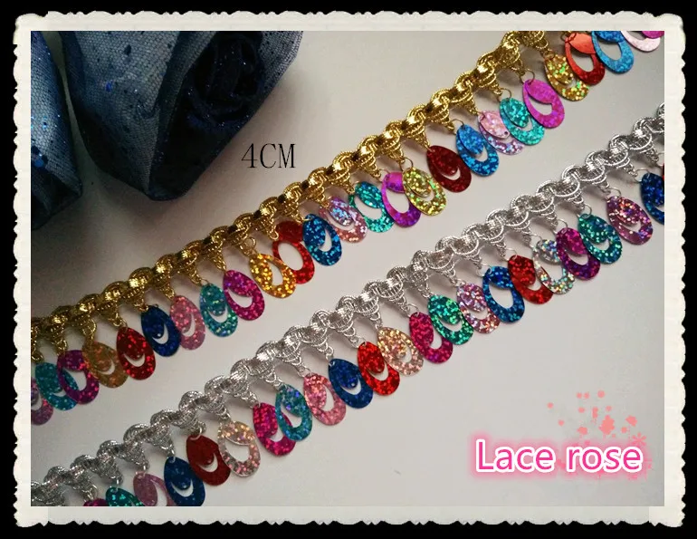 Цветная лазерная кружевная отделка с кисточками украшенная бисером и бахромой