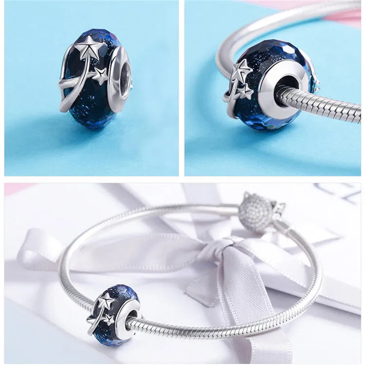 Браслет Pandora,, 925 пробы, серебро, морская Русалка, звезда, бабочка, стеклянные бусины, S925, сделай сам, циркон, Маргаритка, пчела, подвески
