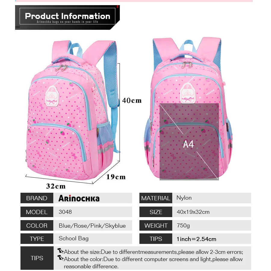 Сумки для начальной школы с принтом в горошек детские рюкзаки подростков легкие