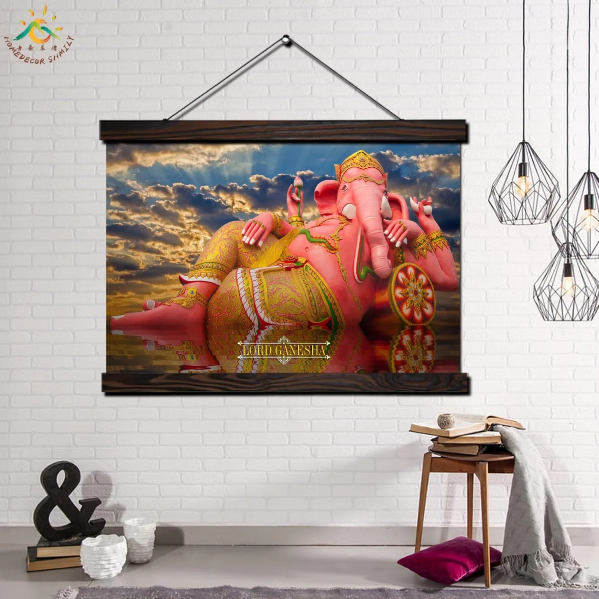 

Lying Ganesha Lord Modern Wall Art Print Pop Art Picture And Poster Solid Wood Hanging Scroll Canvas Painting Home Decor