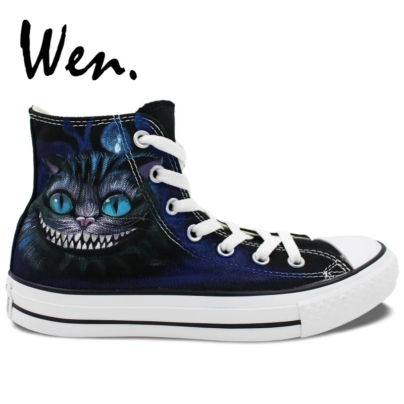 

Wen Men Women's Hand Painted Shoes Design Custom Cheshire Cat High Top Canvas Sneakers Graffiti Painting Plimsolls