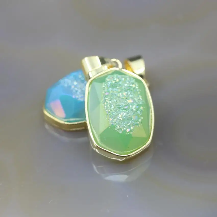5Pcs/lot Gold Edges Faceted Slab Nugget Charms Beautiful Color Agates Druzy Geode Raw Quartz Drusy Necklace Pendants | Украшения и