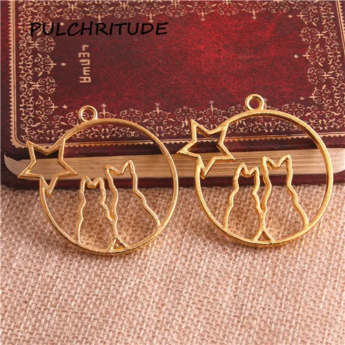 PULCHRITUDE 6 шт./лот металла и цинка, три Цвета с милым котом очаровательное звезды кулон заготовка с плоской гранью "сделай сам" для изготовления ювелирных изделий, c2111 - Окраска металла: golden