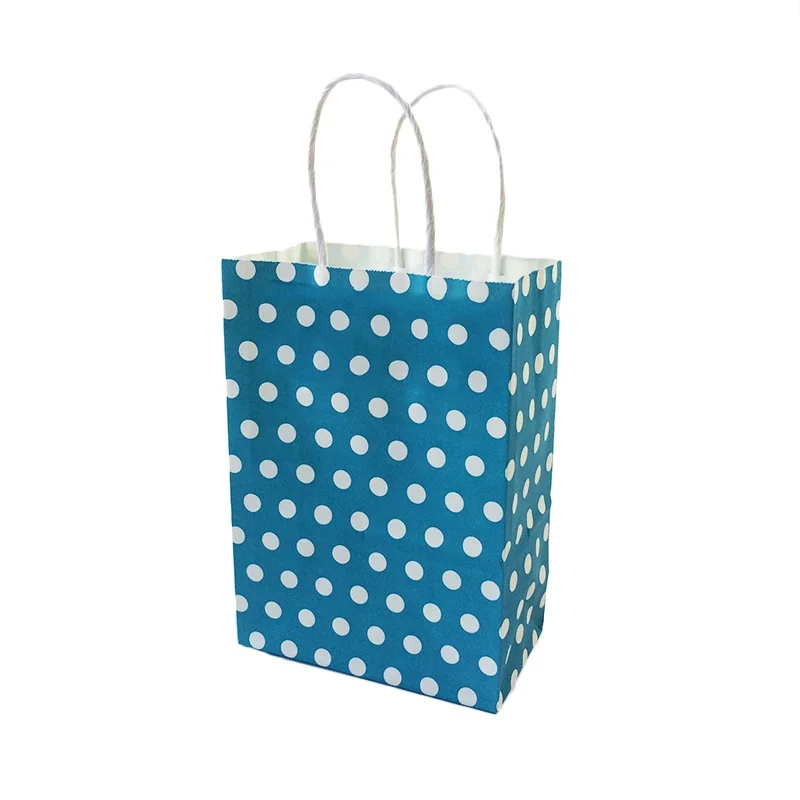 Blue 10 шт./лот цветная бумажная Подарочная сумка в горошек с ручками 21*15*8 см подарочные упаковочные сумки DIY Многофункциональные сумки для покупок вечерние принадлежности - Цвет: Blue