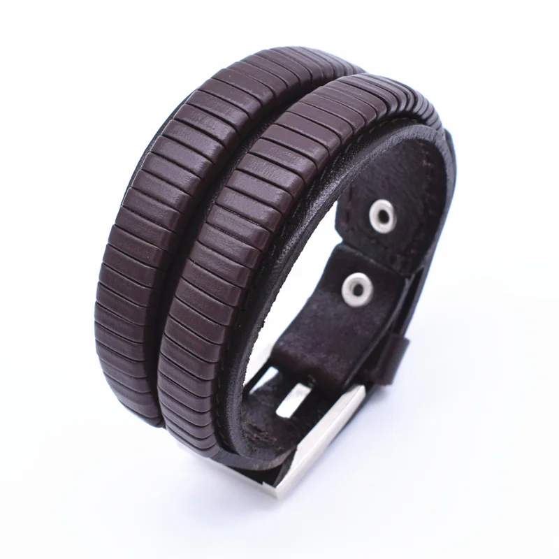 2016 мужские браслеты из натуральной кожи двойной широкий браслет и веревка для