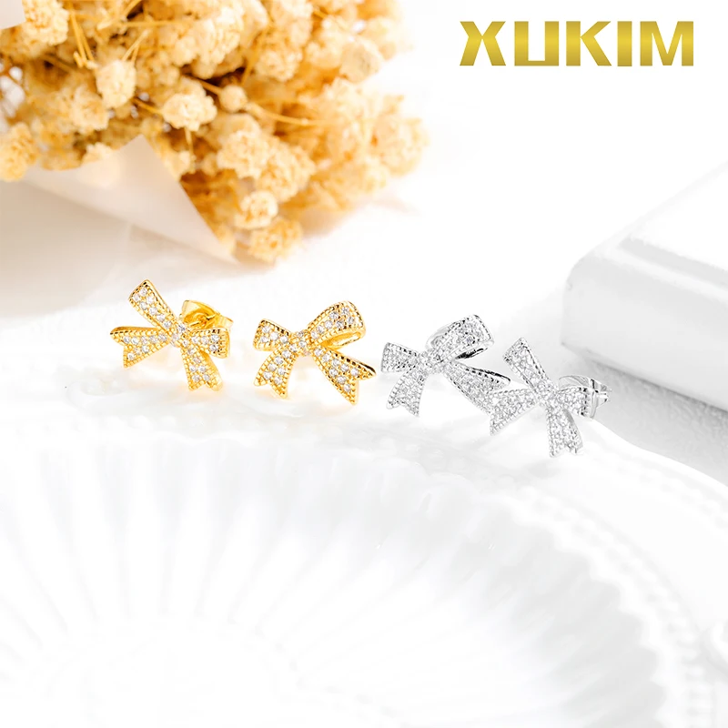 KEO101 2 Xukim ювелирные изделия серьги золотого цвета женский с бантами набор