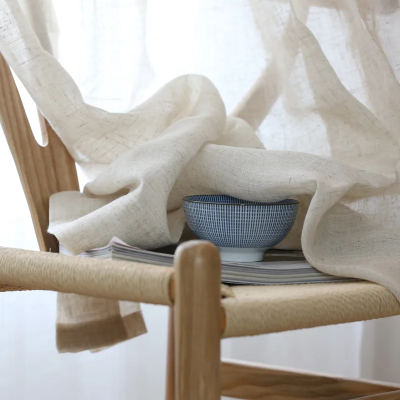 Однотонные элегантные современные однотонные из искусственного льна тюль