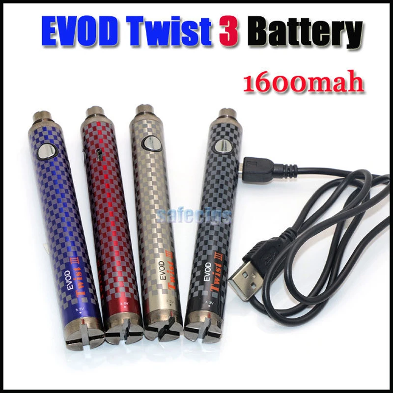 Steamtank Evod Twist III Battery VV 1600mah Micro USB electronic cigarette variable voltage 3 for Vaporizer |