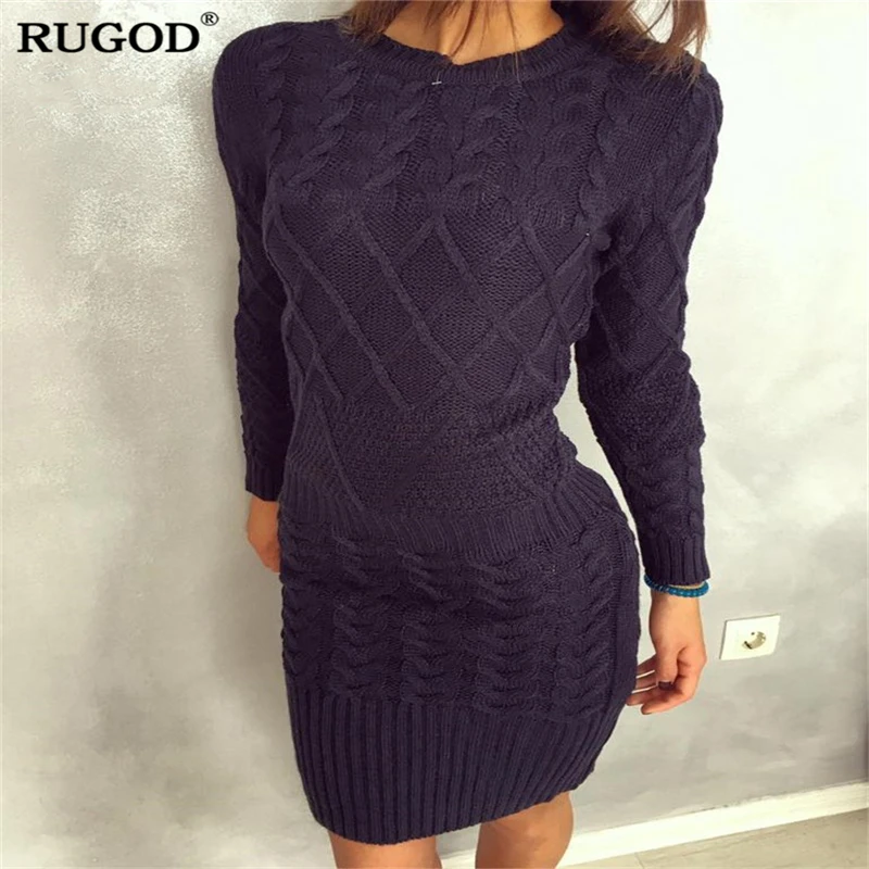 Rugod 2018 зима Свитер с длинными рукавами платье Для женщин пикантные Тонкий Bodycon