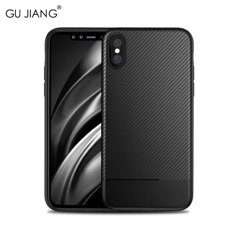 GU JIANG Стильный тонкий силиконовый защитный чехол из углеродного волокна для iPhone X