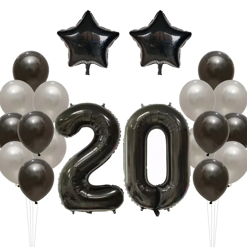 Silver 20 20 шт. 30 дюймов розовые золотые шары из фольги в виде цифр Черный Серебряный Цифровой 18 20 25 30 50 взрослых день рождения латексные шары Декор поставки - Цвет: Silver 20