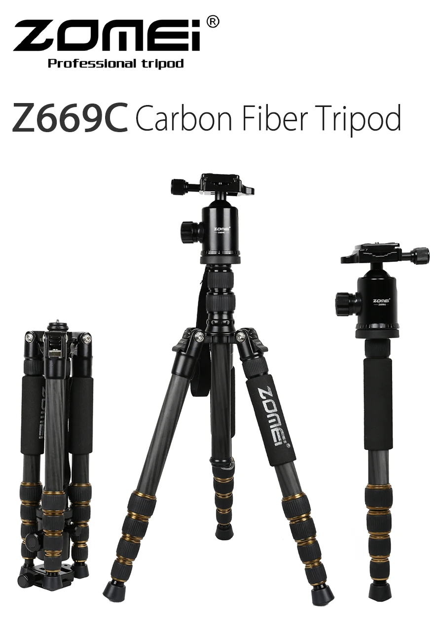 Zomei Z669C штатив из углеродного волокна для профессиональной зеркальной камеры портативный дорожный штатив монопод с шаровой головкой для Canon Nikon sony