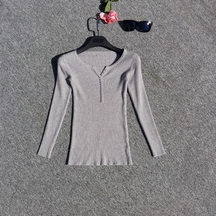 Корейский модный свитер Для женщин 2018 пуловер с длинным рукавом v-образный вырез