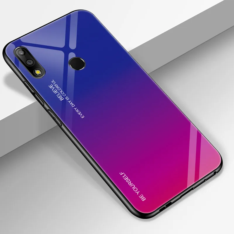 Градиент закаленное Стекло чехол для ASUS ZenFone Max M2 ZB633KL Max Pro ZB631KL плюс M1 ZB601KL ZB602KL жесткий чехол для телефона с рисунком в виде полное покрытие чехол - Цвет: DBlue
