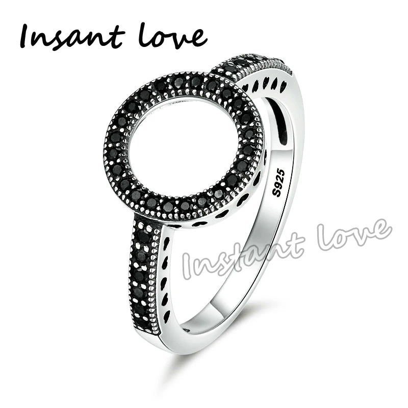 Женское прозрачное круглое кольцо INSTANT LOVE из 100% настоящего серебра Forever Black CZ