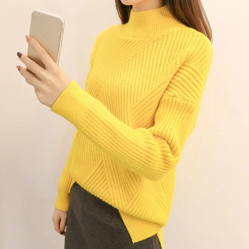 High collar Knit Cashmere Sweater Women Large size Loose Sweaters Spring New 2018 Fashion Warm Bottom Female Slim LY1263 | Женская