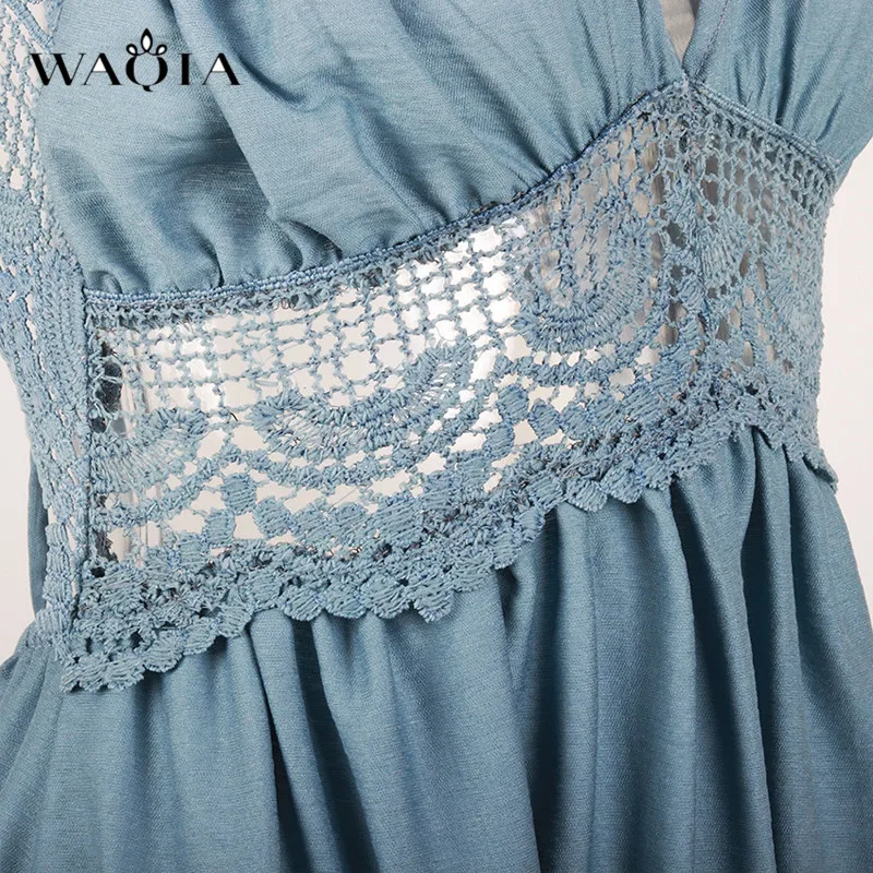 WAQIA Лето Boho платья Для женщин без рукавов с открытой спиной сексуальное