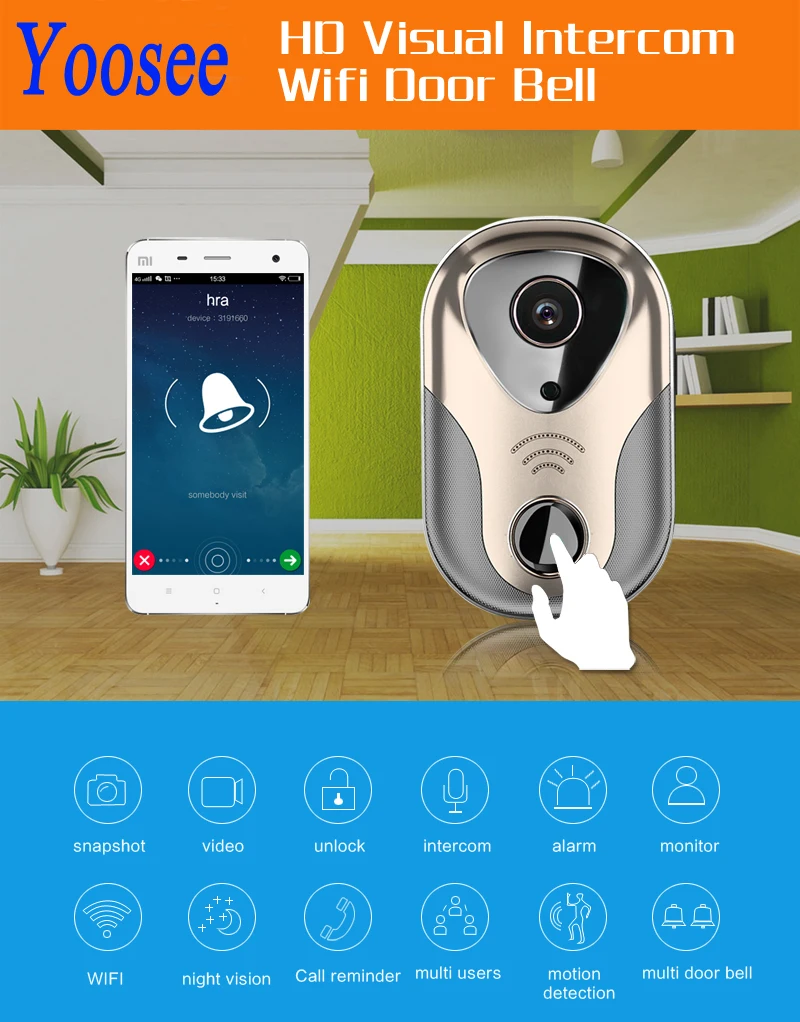 Видеодомофон с Wi Fi и IP камерой беспроводной дверной звонок сигнализацией 163Eye HD
