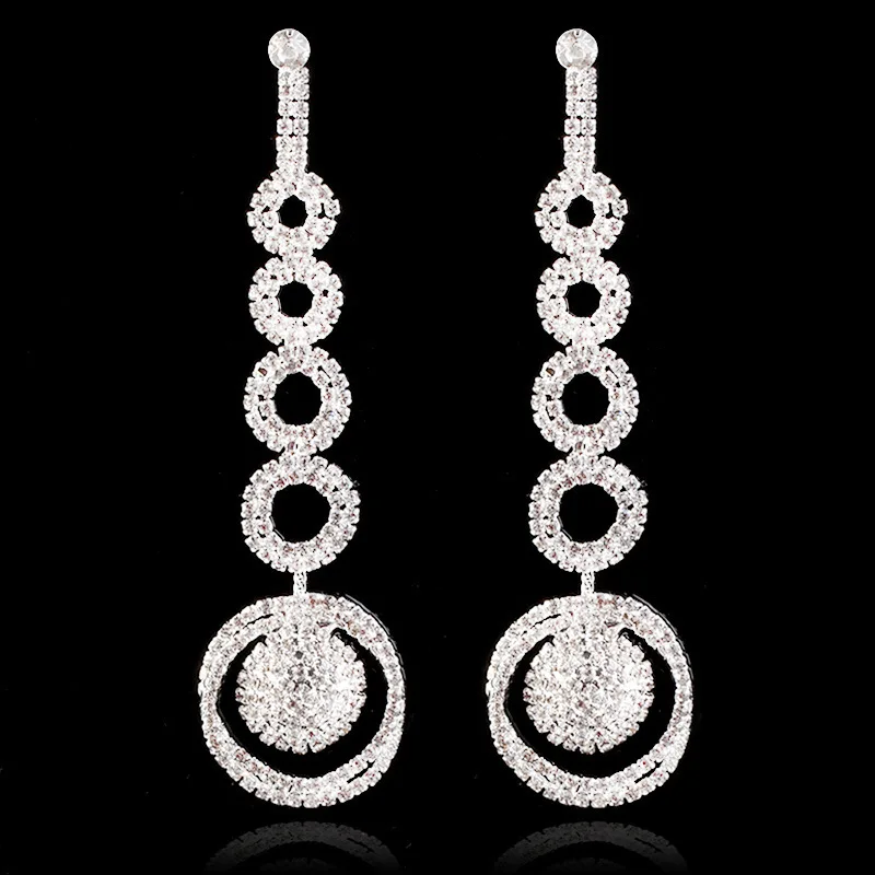 Изысканный круг длинные Кристаллические серьги универсальные падения Rhinestone