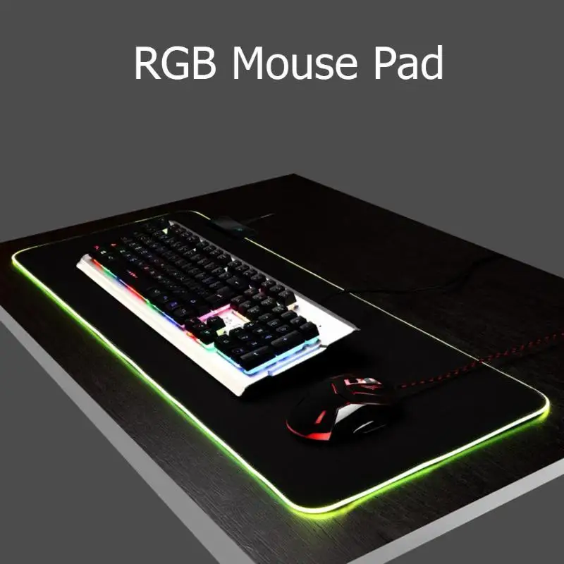Большой светодиодный RGB коврик для мыши USB Проводное резиновое освещение игровой
