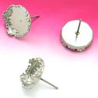 20pcs stainless steel ear stud with inner 12mm crown cabochon cameo setting blank base diy jewelry findings no fade