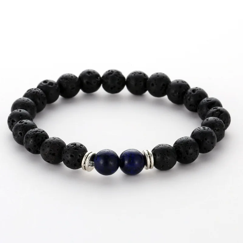 8mm Black Lava Volcano Natural Stone Elastic Bracelet bracelets for women men jewelry feminina | Украшения и аксессуары
