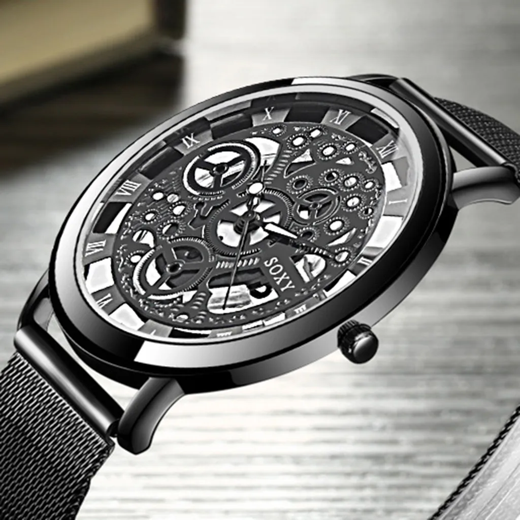 Hot Fashion Automatic Watch Silver Golden Luxury Hollow Steel Watches Unisex Hombre Quartz Wristwatch Clock Retro |