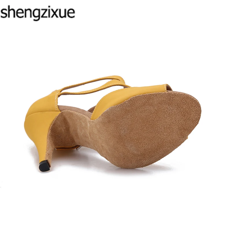 Shengzixue/желтые Фланелевые Туфли для латиноамериканских танцев на мягкой подошве женские туфли для танцев на Самба Танго сальсы каблук 10 см/7,5 см, размеры США 4,5-12
