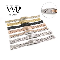 rolamy 20mm solid curved end screw links new style glide lock clasp steel watch band bracelet for oyster style submariner