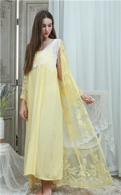 yellow Кружевной Халат и платье, набор, женские длинные ночные рубашки, винтажная Пижама, элегантный свободный халат, набор, Европейский классический халат, красивый подарок для дам - Цвет: yellow