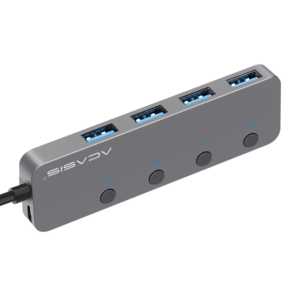 Acasis HS-080 4 порта USB 3,0 концентратор разветвитель с индивидуальным переключателем внешний кабель 20 см USB адаптер для MacBook Windows системы