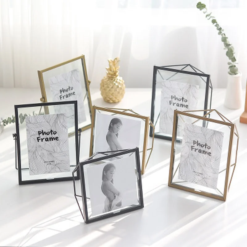 Nordic Photo Frame Creative ins Desktop Arrangements Geometric Metallic Glass Iron Art Decoration Bracket | Дом и сад