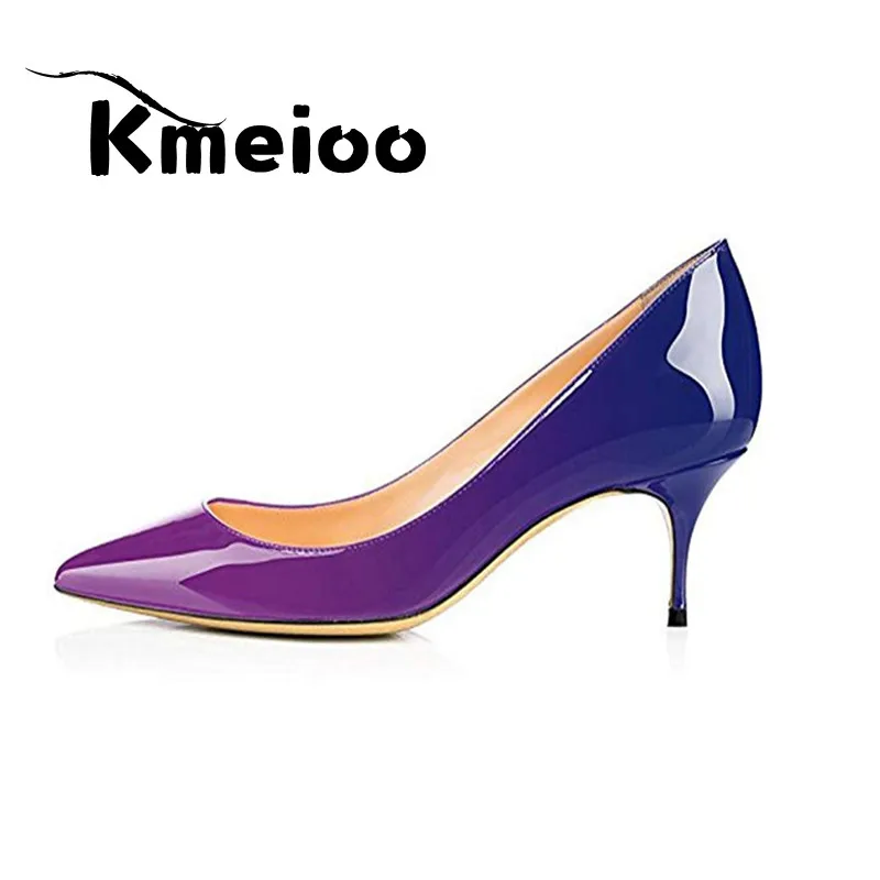 Kmeioo/Брендовые женские туфли-лодочки, американский размер 5-15, весна, острый носок, Лакированная обувь на шпильке 6,5 см, каблук «рюмочка», градиентные свадебные туфли для невесты - Цвет: Purple Blue