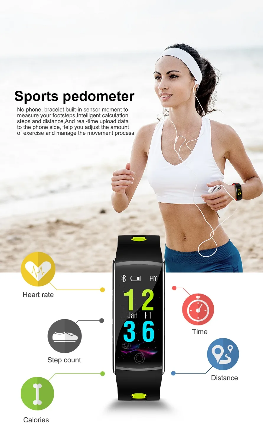 ZoneQuality F10 Smart Wristband IP67 Waterproof Color Fitness Tracker Sport Remote Control Band for Android iOS Phone pkm3 | Электроника