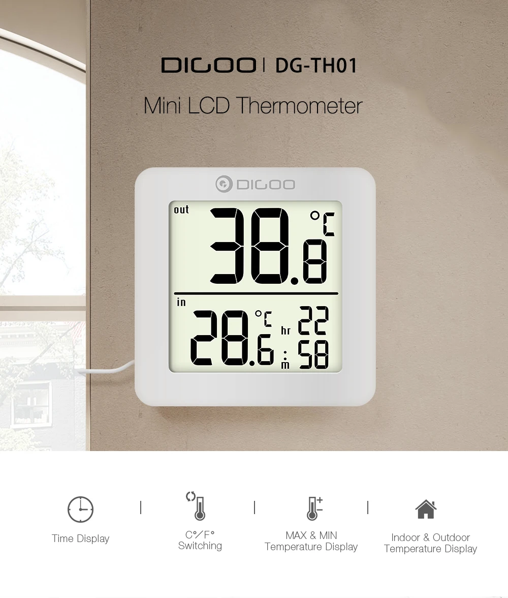 DIGOO DG-TH01 Мини ЖК Цифровой термометр Многофункциональный Крытый Открытый зонд Датчик температуры