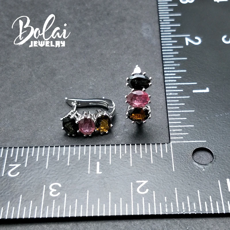 Bolaijewelry, натуральные разноцветные турмалины овальные 5*7 мм драгоценные камни застежка серьги 925 стерлингового серебра ювелирные изделия женщин подарочная коробка