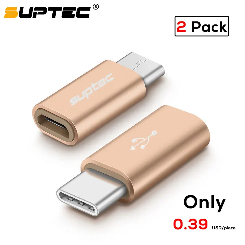 SUPTEC-Paquete de 2 adaptadores USB tipo C macho a Micro USB hembra,...