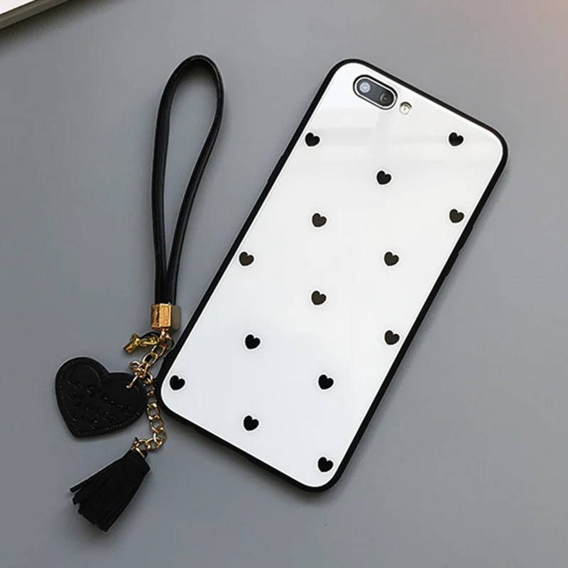 WHITE BONVAN чехол для Xiaomi mi 8 SE case закалённое защитное стекло сердце любовь Твердый переплет чехол на ксиоми mi 6 mi 8 lite кисточка ремешок случай защиты чехлы на телефон - Цвет: WHITE