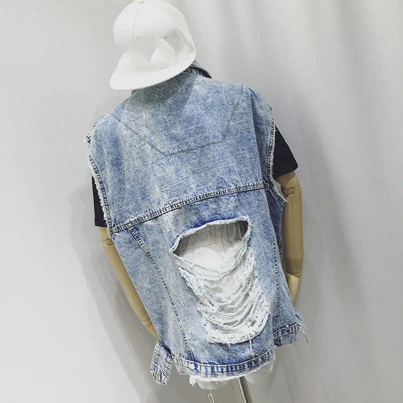 

Spring Autumn Denim Vests Women Plus Size Medium-Long Summer Waistcoat Turn-down Collar Coat Sleeveless Denim Jacket YAGENZ