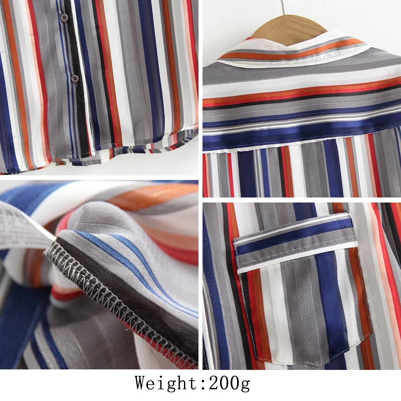 

Bella Philosophy 2018 spring women casual striped shirts pocket patchwork chiffo blouse v neck long sleeves fashion slim shirt