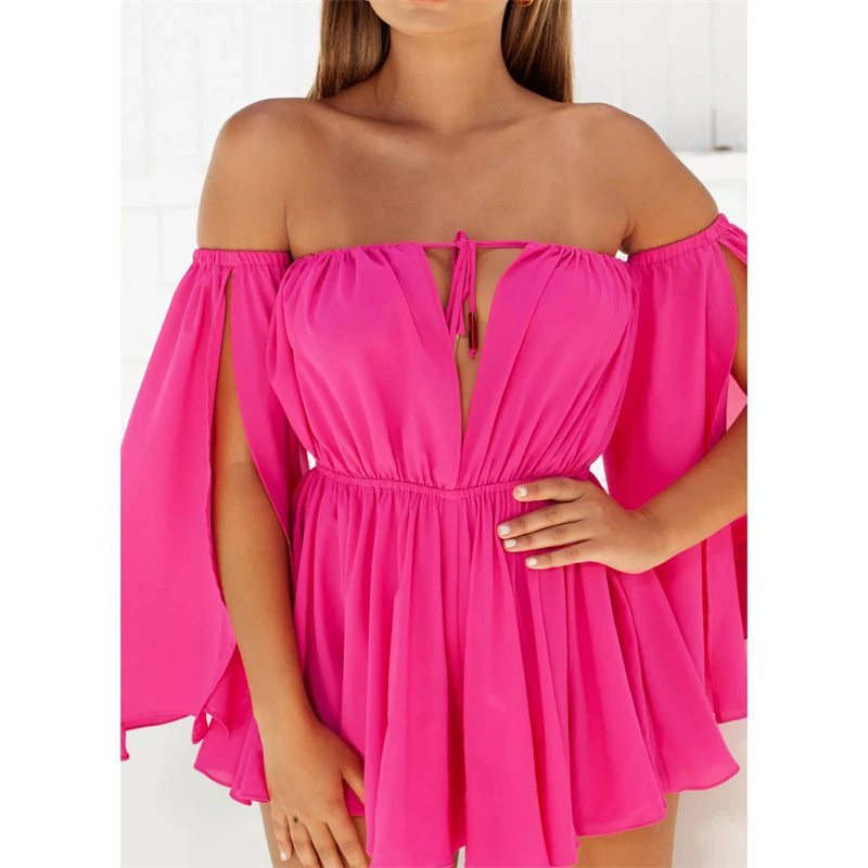 Женское платье летнее коктейльное с открытыми плечами мини модное для бассейна