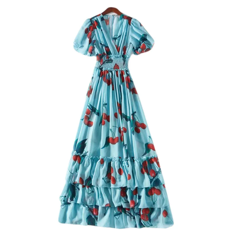 Бохо от итальянского дизайнера Высокое качество 2019 лето синий цветочный принт