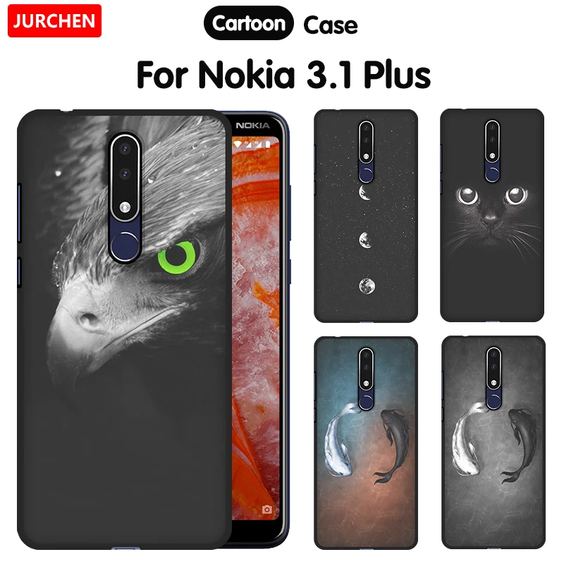 Мягкий силиконовый чехол JURCHEN для Nokia 3 1 Plus черный с 3D рисунком Plus|Бамперы| |