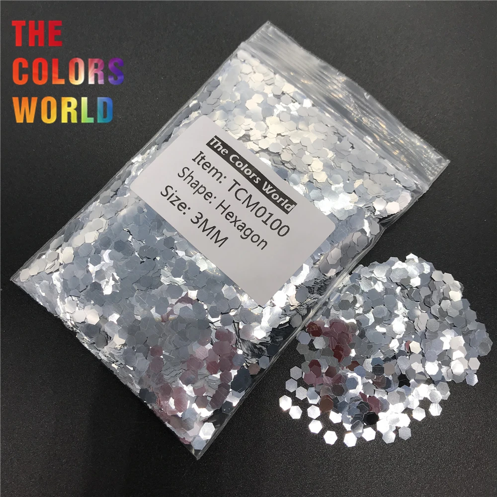 TCM0100 Яркий серебряный посыпающий металлический блеск в форме шестиугольника