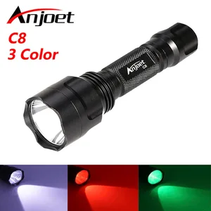 Anjoet C8 белыйзеленыйкрасный светодиодный тактический фонарик T6 высокомощный 1-режимный фонарик для охоты кемпинга на батарее 18650