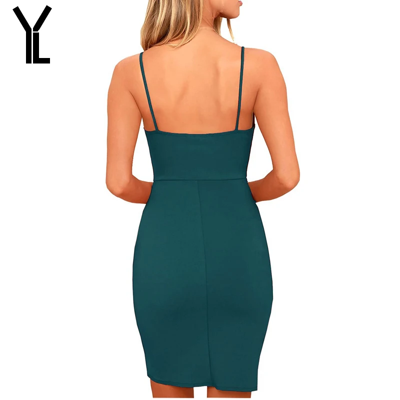 

2018 Women Dress Sleeveless Solid Sexy Dress V Neck Solid Robe Femme Straight Bag Hip Strap Summer Dress