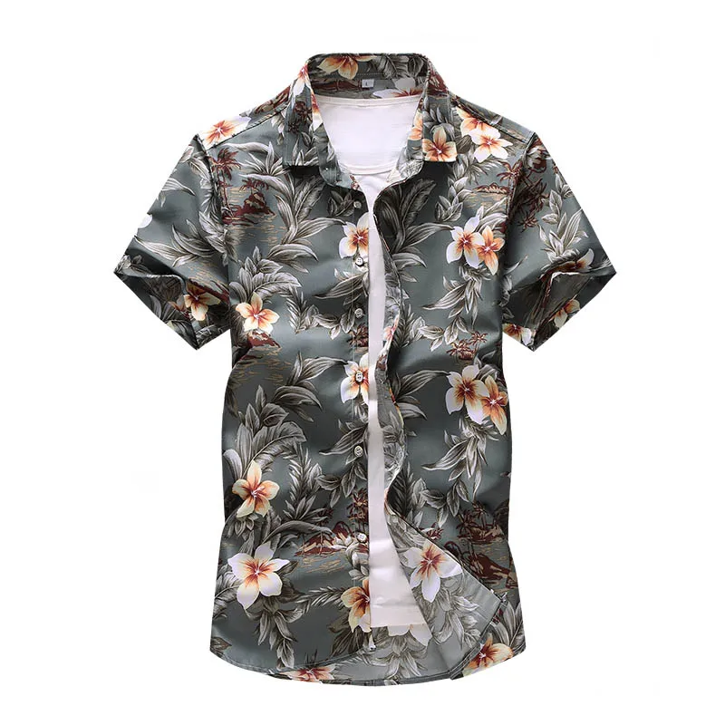 

45KG-120KG Men Clothing Fashion Design Printed Vintage Shirt Men Hawaii Summer Beach Floral Shirts