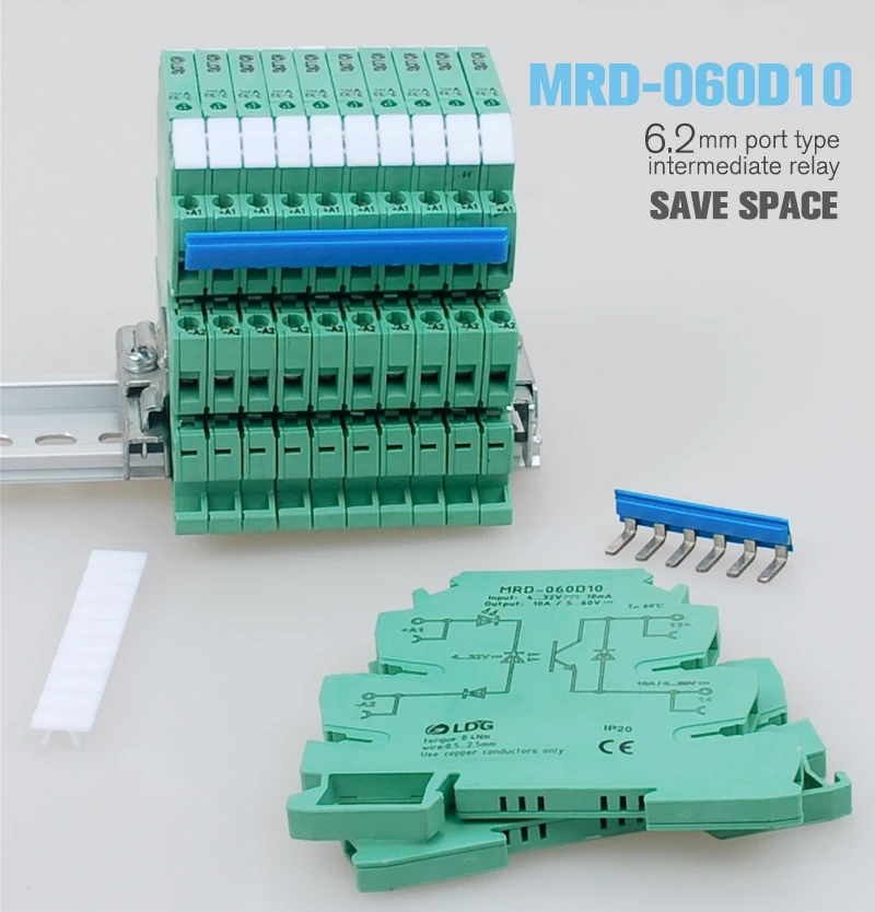 10 шт./лот MRD-060D10 светодиодный индикация 10A Вход: 5 в 12 В 24 В Бесконтактное реле постоянного тока реле интерфейса Модуль DINRail напряжение переключатель релейная плата