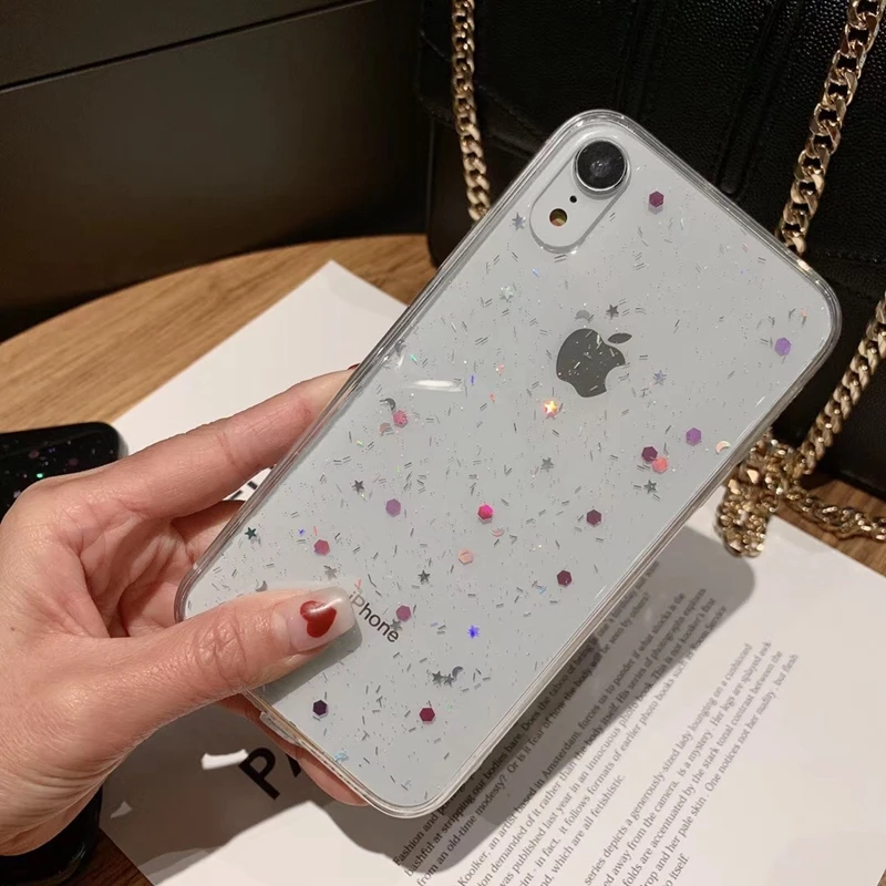 Cute Glitter Bling Phone Case for iPhone X XS Max XR Glossy Star Clear Soft TPU Silicon Cover Coque For iPhone7 8 6 6s Plus Capa |