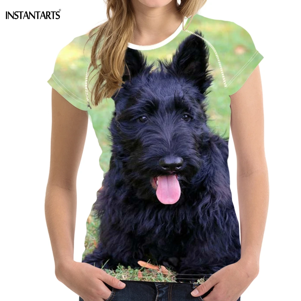 INSTANTARTS/милые женские летние футболки с 3D принтом собаки шотландского терьера